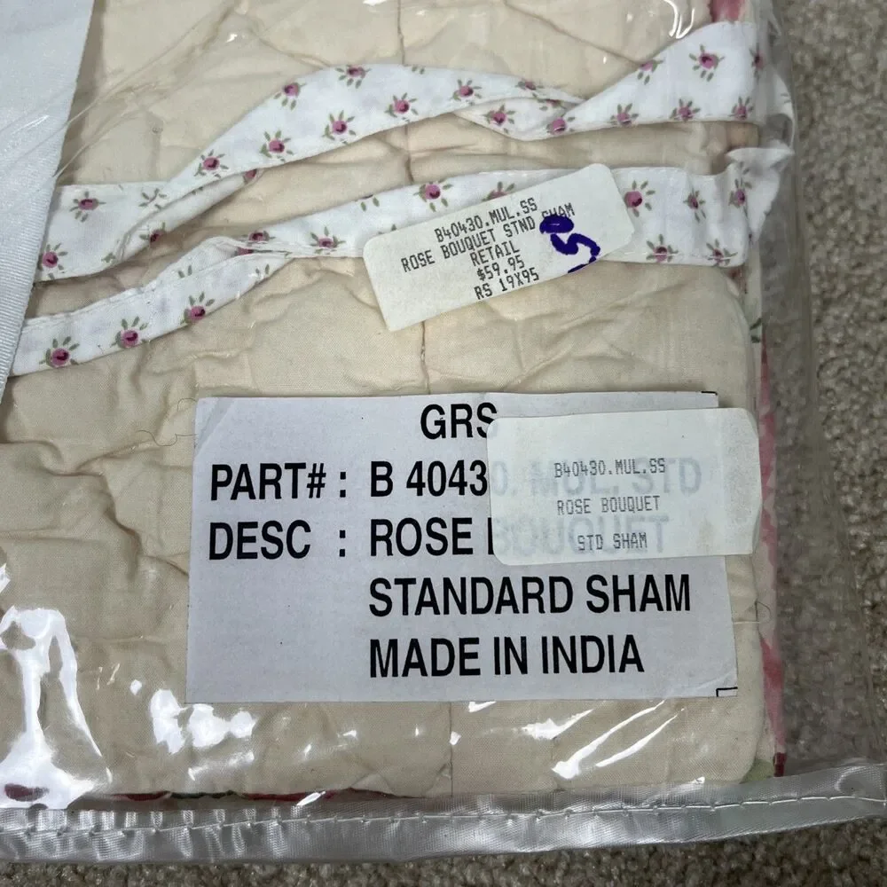 2 Ross-Simons Rose Bouquet Quilted Standard Pillow Shams Floral Cottagecore NWT